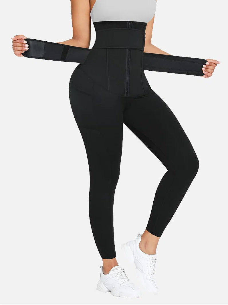Butt lifting neoprene waist leggings w/ double straps